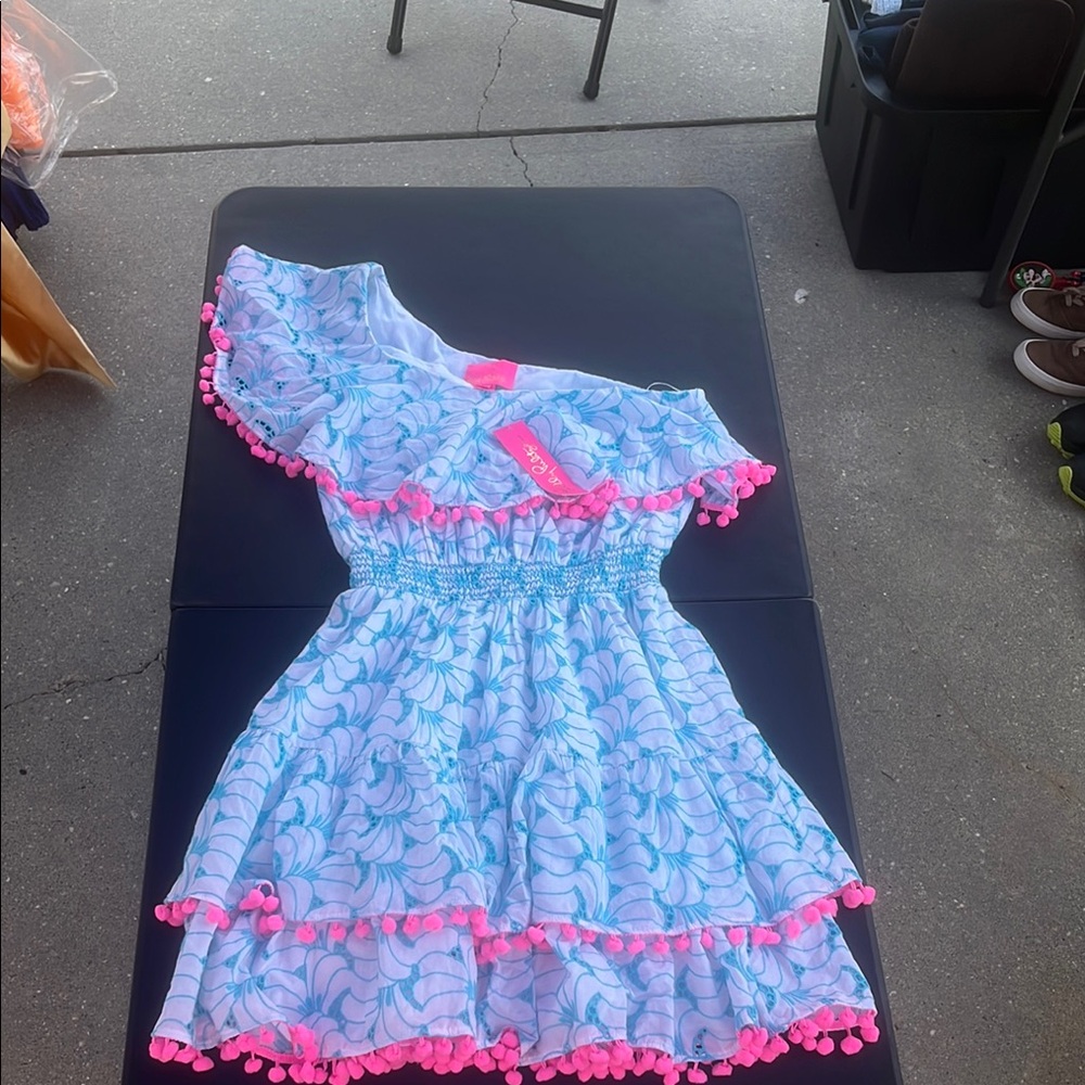 Lilly Pulitzer One Shoulder Dress in Blue and Pink
